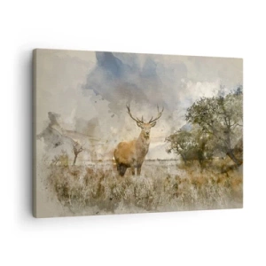 Tablou pe pânză Canvas - Un cerb într-un cadru natural în stil acuarelă - 70x50cm - Demnitate - putere - măreție - Decorațiune modernă pentru perete pentru living și dormitor ARTTOR