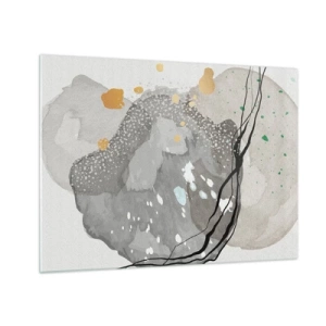 Tablou pe sticlă - Forme și pete organice în culori estompate cu detalii - 70x50cm - Compoziție organică - Decorațiune modernă pentru perete pentru living și dormitor ARTTOR