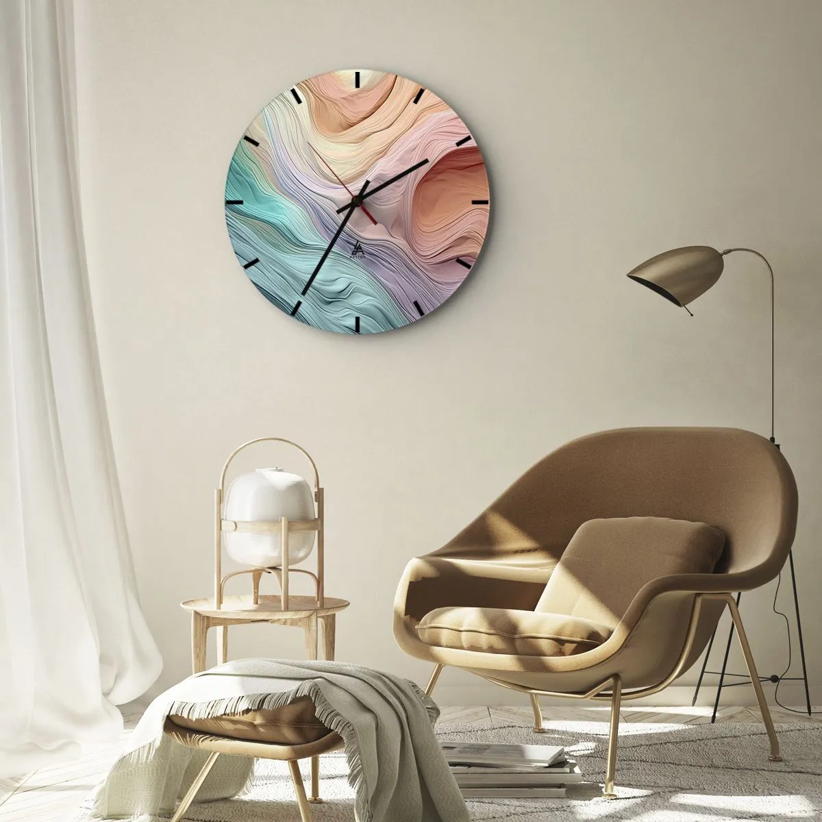 Ceas de perete - Ceas pe sticlă - Straturi colorate care seamănă cu un peisaj marțian - 30x30cm - Valul curcubeu - Decorațiune modernă pentru perete pentru living, bucătărie și dormitor ARTTOR
