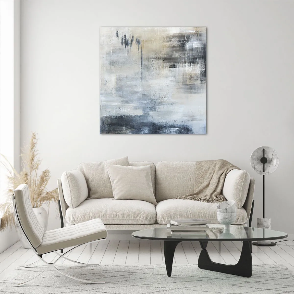 Tablou pe sticlă - În spatele unui voal albastru - 50x50 cm