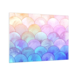 Tablou pe sticlă - Solzi de perle în nuanțe pastelate de roz, albastru și violet - 70x50cm - Coajă de perlă - Decorațiune modernă pentru perete pentru living și dormitor ARTTOR