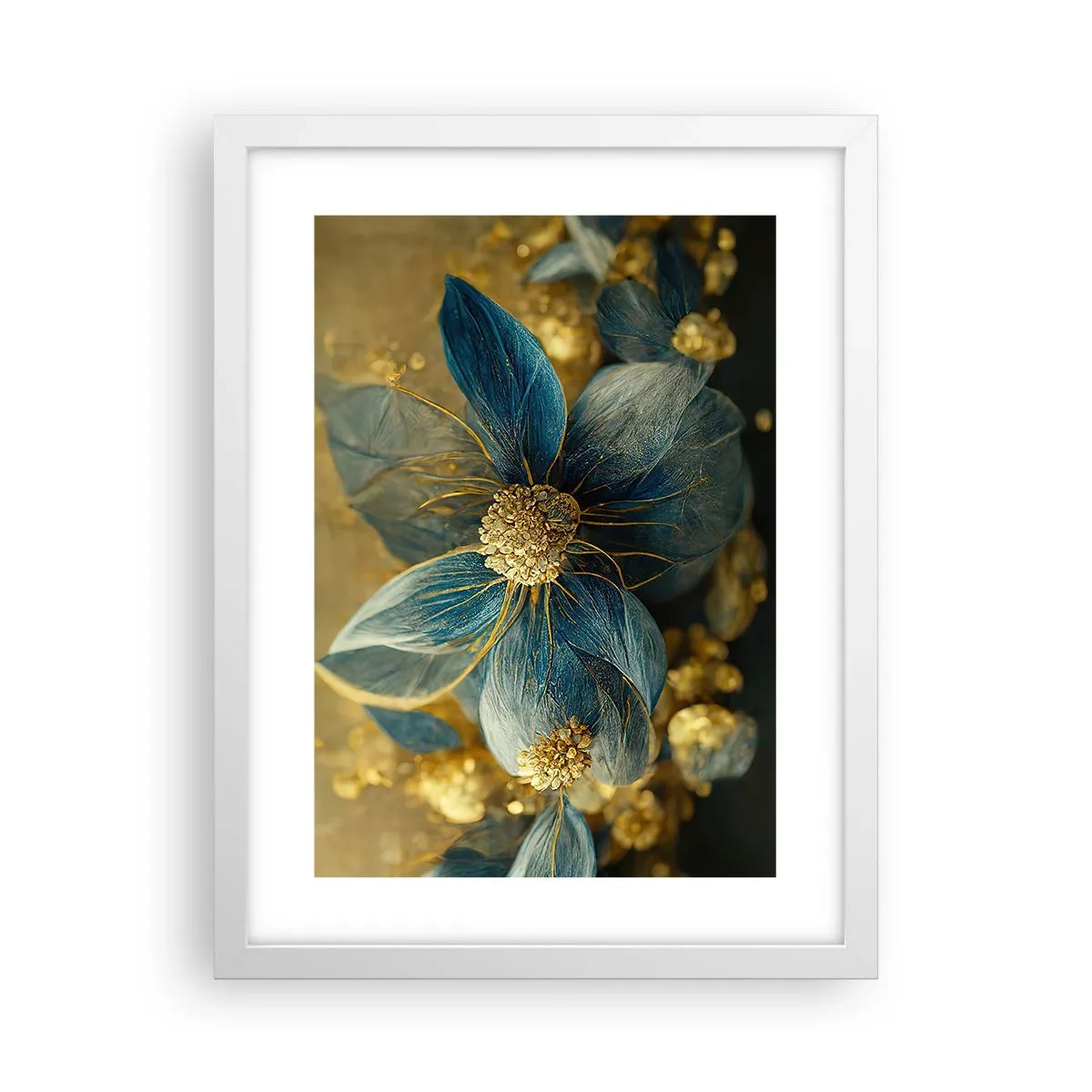 Poster în ramă albă - Floare cu aur - 30x40 cm