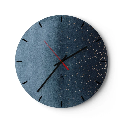 Ceas de perete - Ceas pe sticlă - Textură bleumarin cu puncte aurii minuscule - 30x30cm - Compoziție - faze albastre - Decorațiune modernă pentru perete pentru living, bucătărie și dormitor ARTTOR