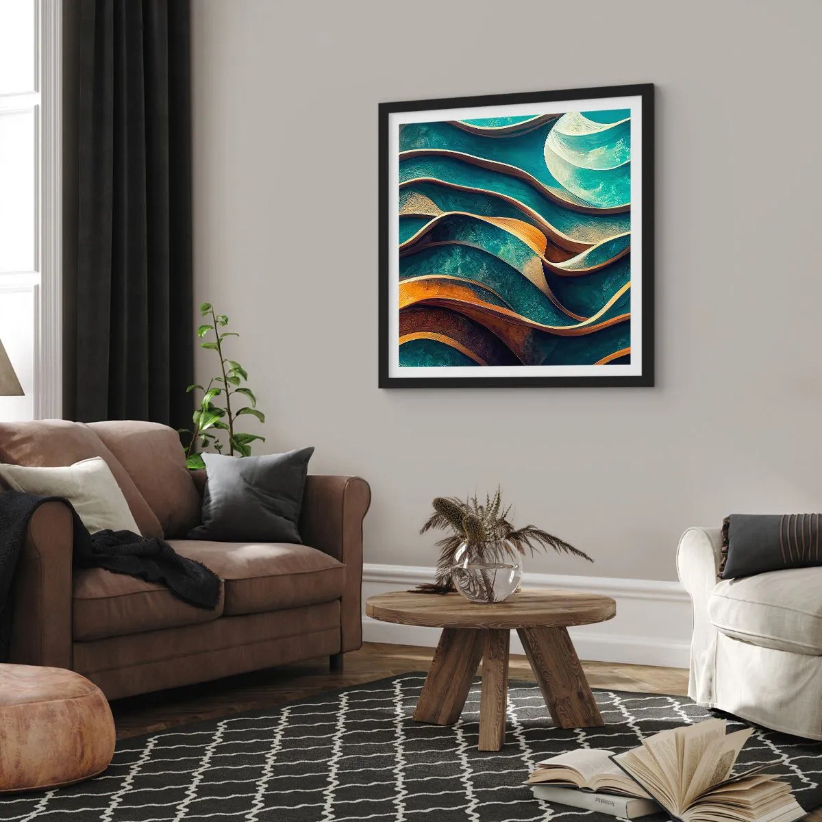 Poster în ramă neagră - Meandre de albastru - 60x60 cm