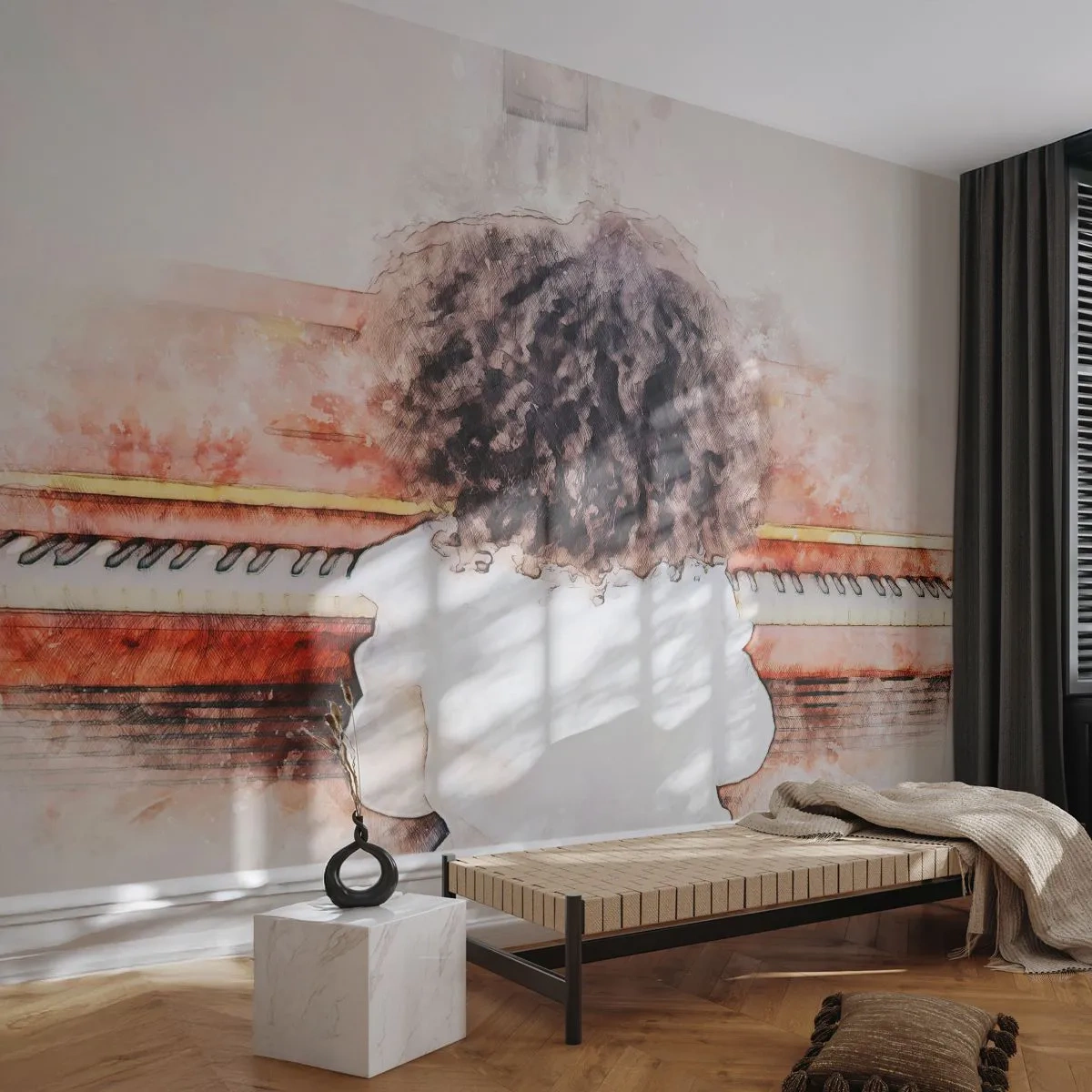 Tapet Premium Sand - Într-o lume a muzicii - Pian, Muzică, Muzician - 100x70 cm
