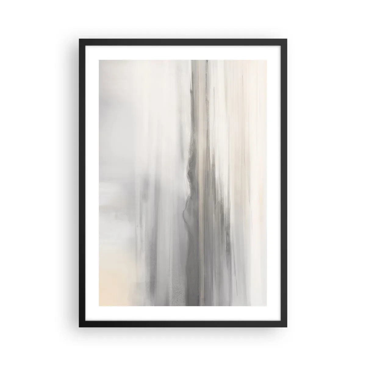 Poster în ramă neagră - Dungi verticale subtile în nuanțe de gri și bej - 50x70cm - Gândul îndepărtat - Decorațiune modernă pentru perete pentru living și dormitor ARTTOR