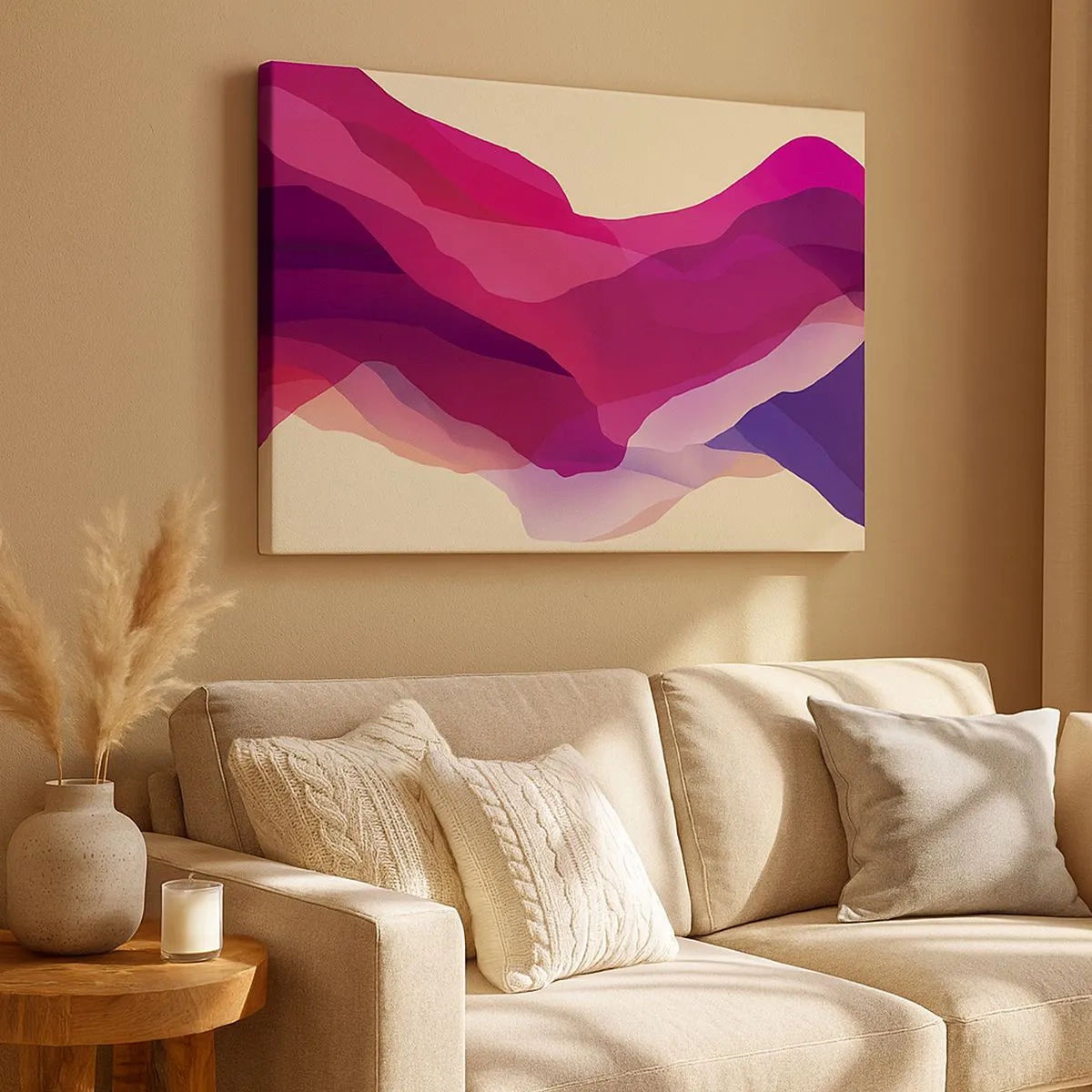 Tablou pe pânză Canvas - Valuri abstracte în nuanțe de violet și roz pe un fundal deschis - 70x50cm - Valuri de violet - Decorațiune modernă pentru perete pentru living și dormitor ARTTOR