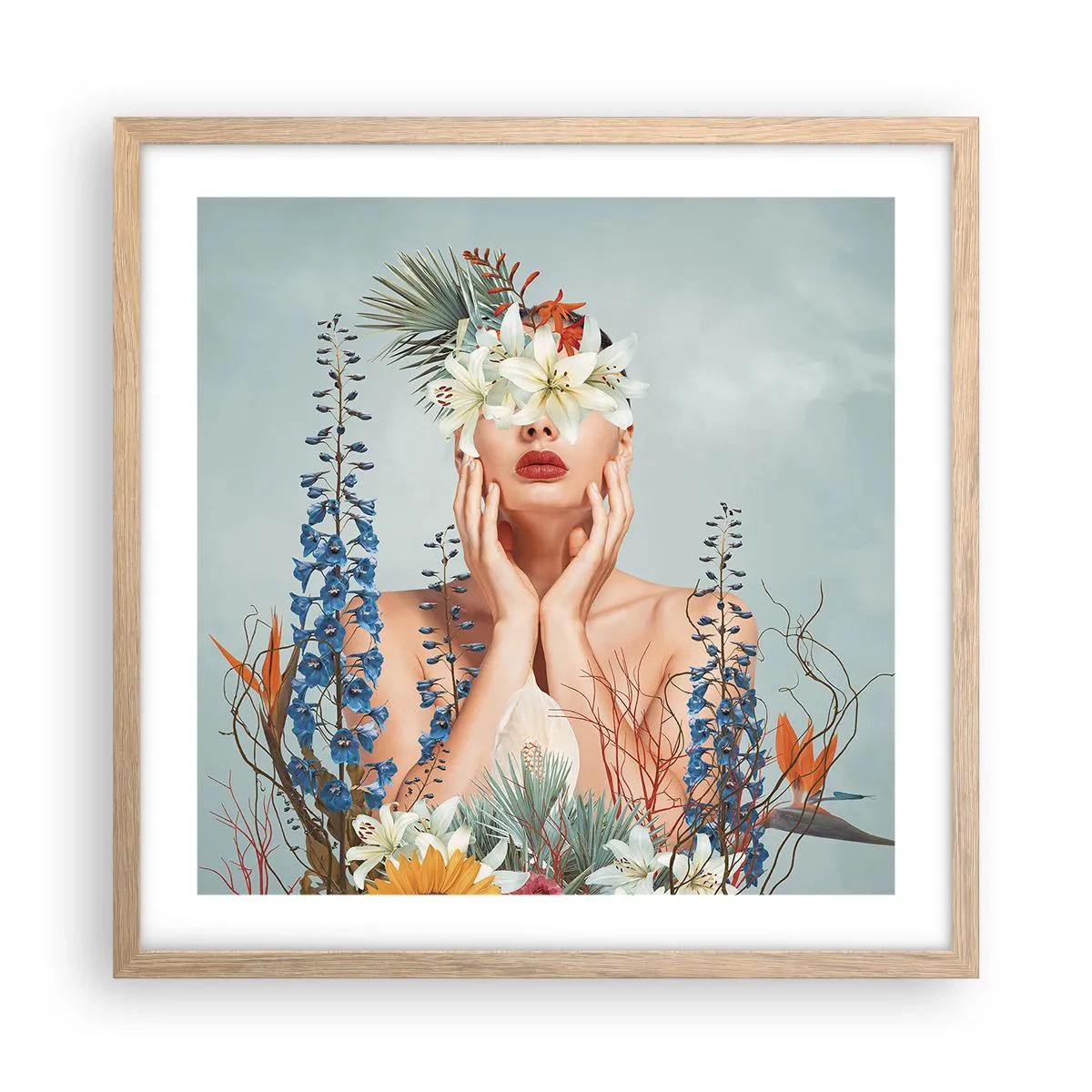 Poster în ramă de stejar deschis - Femeia floare - 50x50 cm