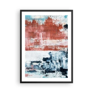 Poster în ramă neagră - Compoziție abstractă în nuanțe de roșu, alb și albastru - 50x70cm - Jumi-juma abstract - Decorațiune modernă pentru perete pentru living și dormitor ARTTOR