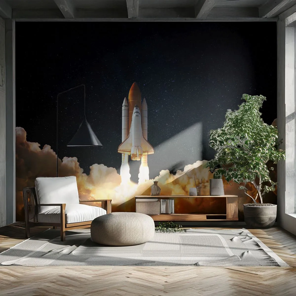 Tapet Standard Eco - Lansarea navetei spațiale pe un fundal înstelat - 100x70cm - Ad astra! - Decorațiune modernă pentru perete pentru living și dormitor ARTTOR