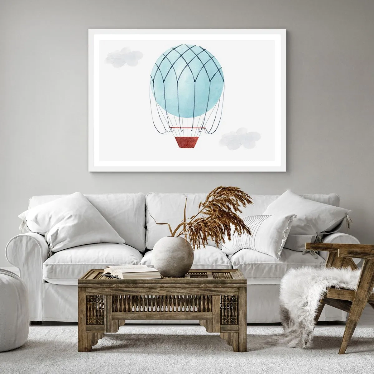 Poster în ramă albă - Complet în nori - 60x60 cm