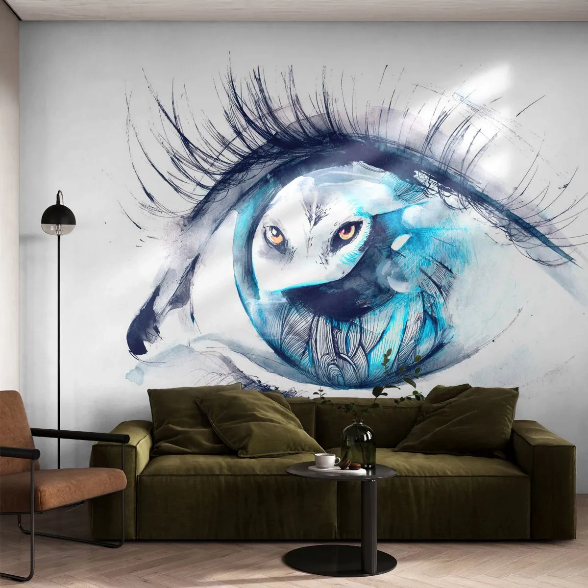 Fototapetă personalizată Standard Eco - Ochi în ochi cu sălbăticia - Abstracția, Ochi, Bufniţă