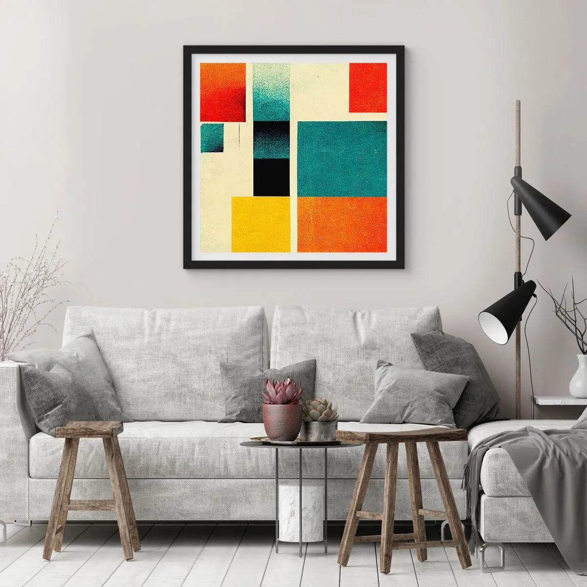 Poster în ramă neagră - Abstracție geometrică - energie bună - 30x30 cm