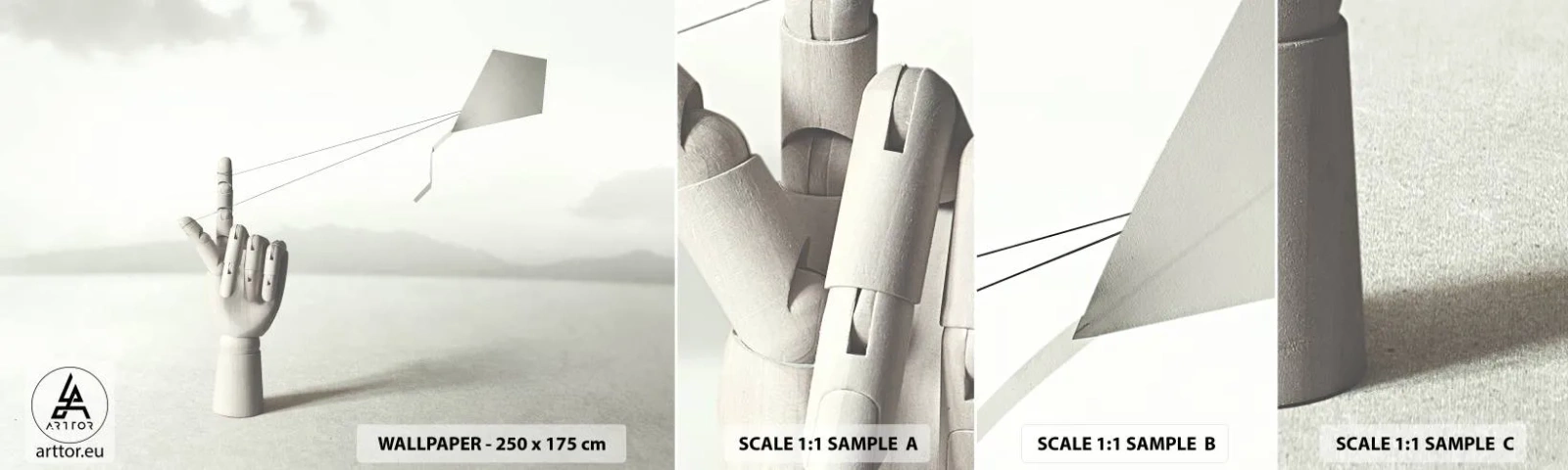 Mostră tapet autocolant Deluxe Sticker - Încercare de forță - Abstracția, Mână, Zmeu - 100x30 cm