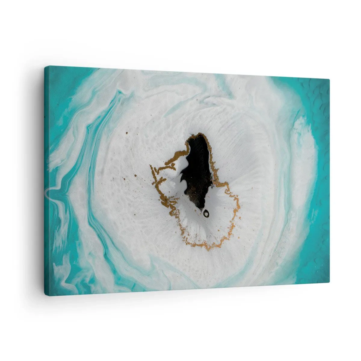 Tablou pe pânză Canvas - Motiv abstract de geodă în nuanțe de turcoaz, alb și auriu - 70x50cm - Pătrunde înăuntru - Decorațiune modernă pentru perete pentru living și dormitor ARTTOR