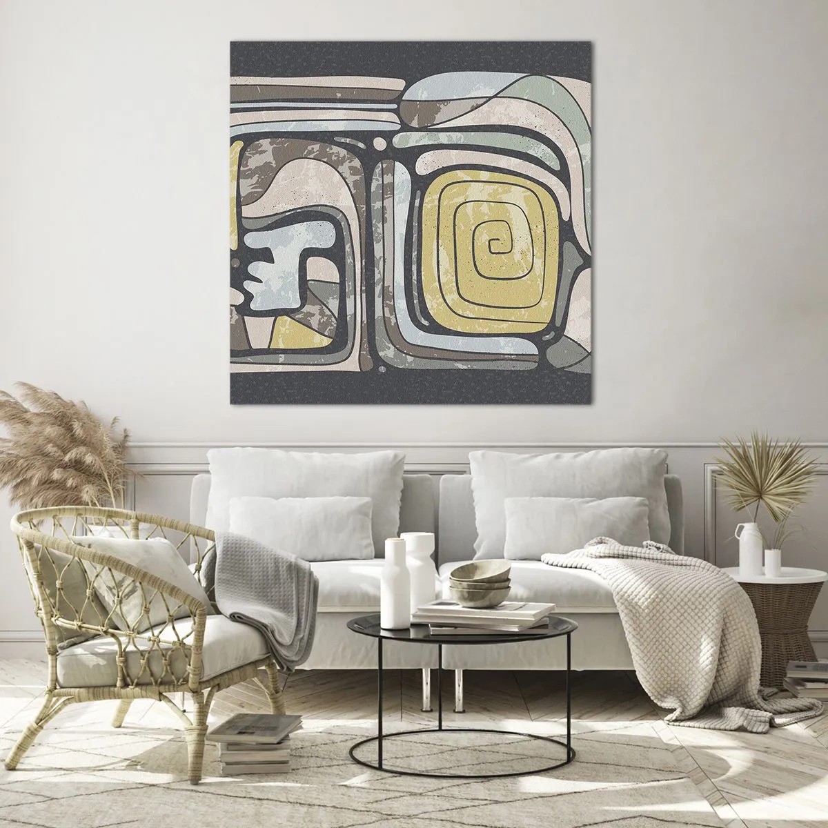 Tablou pe sticlă - Abstracție în spirit precolumbian - 60x60 cm