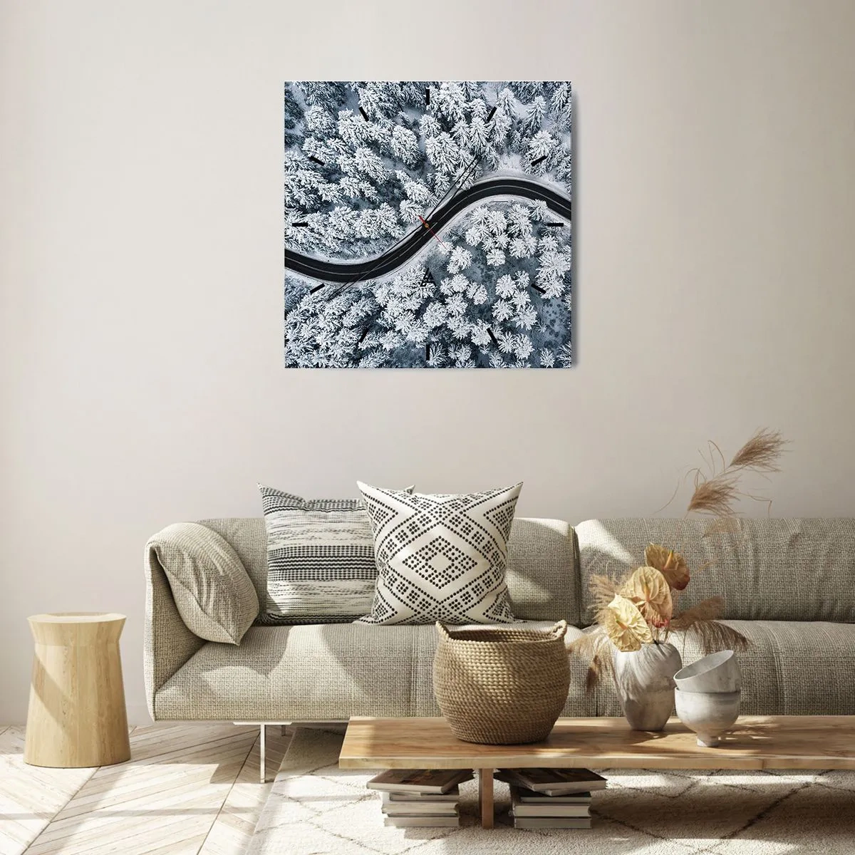 Ceas de perete - Ceas pe sticlă - Prin pădurea de iarnă - 40x40 cm