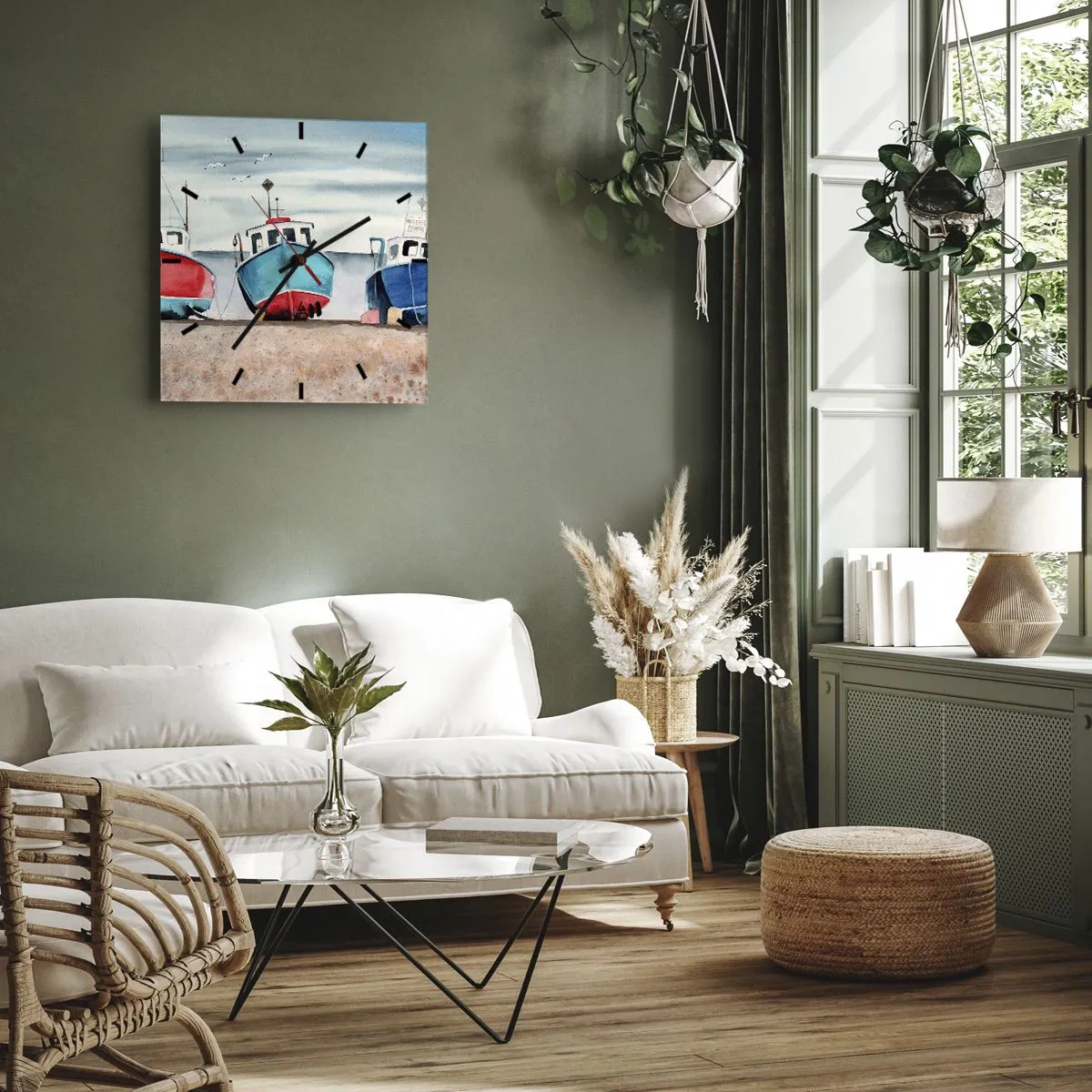 Ceas de perete - Ceas pe sticlă - Gata pentru pescuit - 30x30 cm