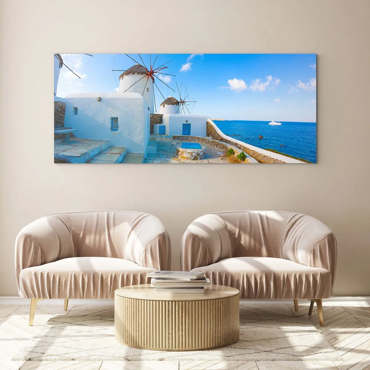 Tablou pe sticlă - Vânt albastru dinspre mare - 90x30 cm