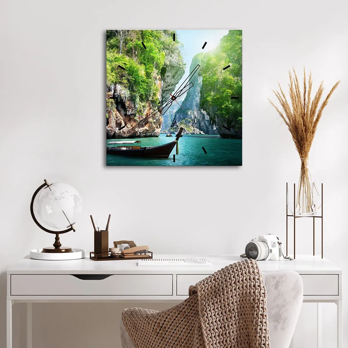 Ceas de perete - Ceas pe sticlă - Invitație la o călătorie exotică - 30x30 cm