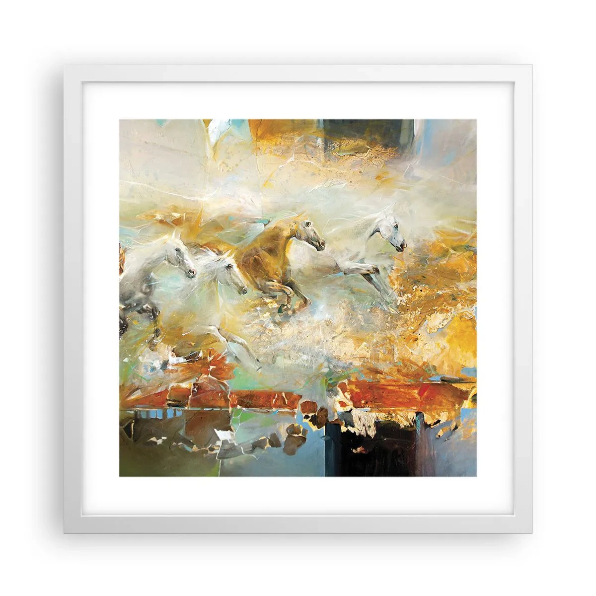 Poster în ramă albă - Galopând prin lumină - 40x40 cm