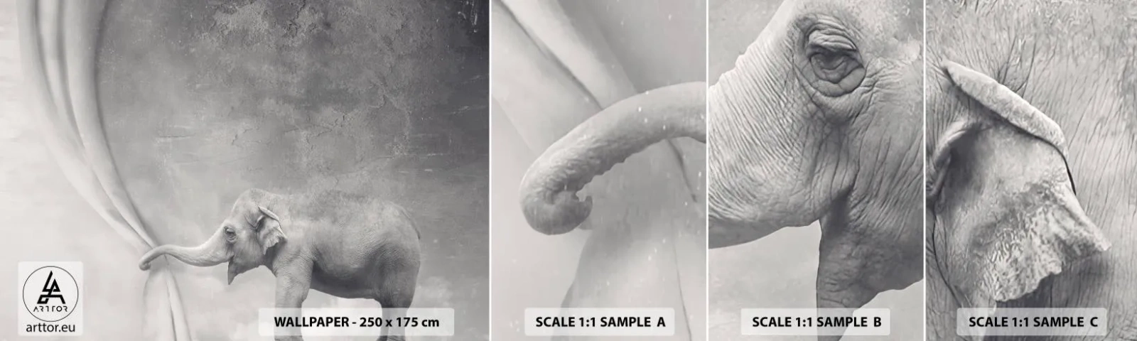 Mostră de Tapet Standard Eco - Dezvăluirea misterului - Abstracția, Elefant, Grafică - 100x30 cm