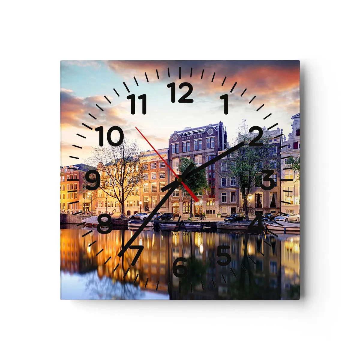 Ceas de perete - Ceas pe sticlă - Frumusețe olandeză sobră și calmă - 30x30 cm