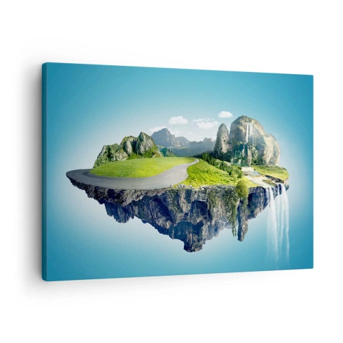 Tablou pe pânză Canvas - O insulă plutitoare cu munți și cascade - 70x50cm - Insula fantastică - Decorațiune modernă pentru perete pentru living și dormitor ARTTOR