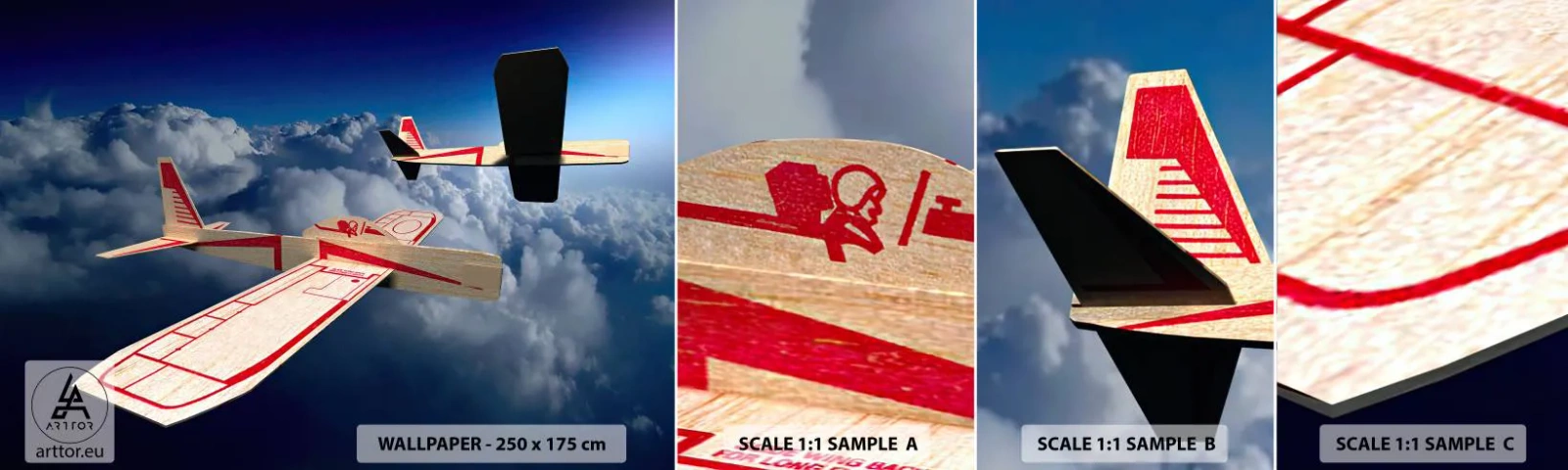 Mostră tapet autocolant Deluxe Sticker - Chiar mai sus, chiar mai departe - Avion, Planor, nori - 100x30 cm