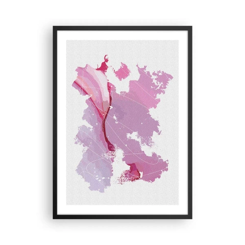 Poster în ramă neagră - Hartă abstractă în nuanțe de roz și violet - 50x70cm - Harta unei lumi roz - Decorațiune modernă pentru perete pentru living și dormitor ARTTOR