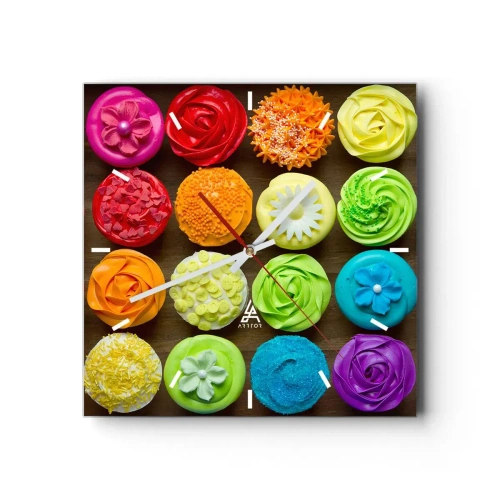 Ceas de perete - Ceas pe sticlă - Fiecare diferită - toate delicioase - 30x30 cm