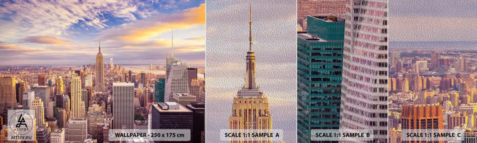 Mostră tapet Premium Sand - Ajungeți la nori înșiși - Oraș, New York, Arhitectură - 100x30 cm