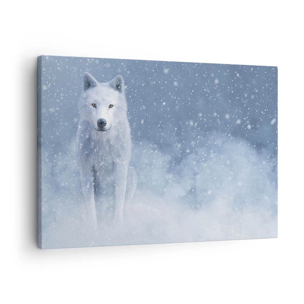 Tablou pe pânză Canvas - Lup alb într-un peisaj înzăpezit - 70x50cm - În stil de iarnă - Decorațiune modernă pentru perete pentru living și dormitor ARTTOR