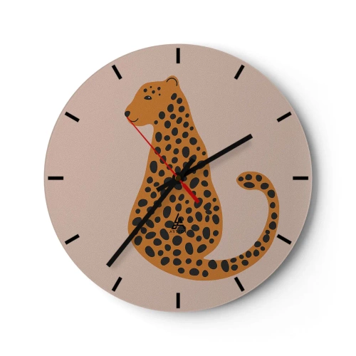 Ceas de perete - Ceas pe sticlă - Panteră stilizată pe fundal bej - 30x30cm - Modelul leopard este tot timpul la modă - Decorațiune modernă pentru perete pentru living, bucătărie și dormitor ARTTOR