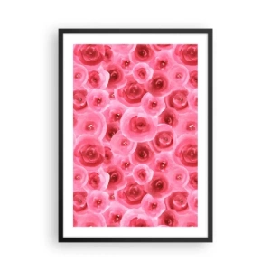 Poster în ramă neagră - Trandafiri roz în acuarelă într-un stil romantic - 50x70cm - Trandafiri de sus în jos - Decorațiune modernă pentru perete pentru living și dormitor ARTTOR