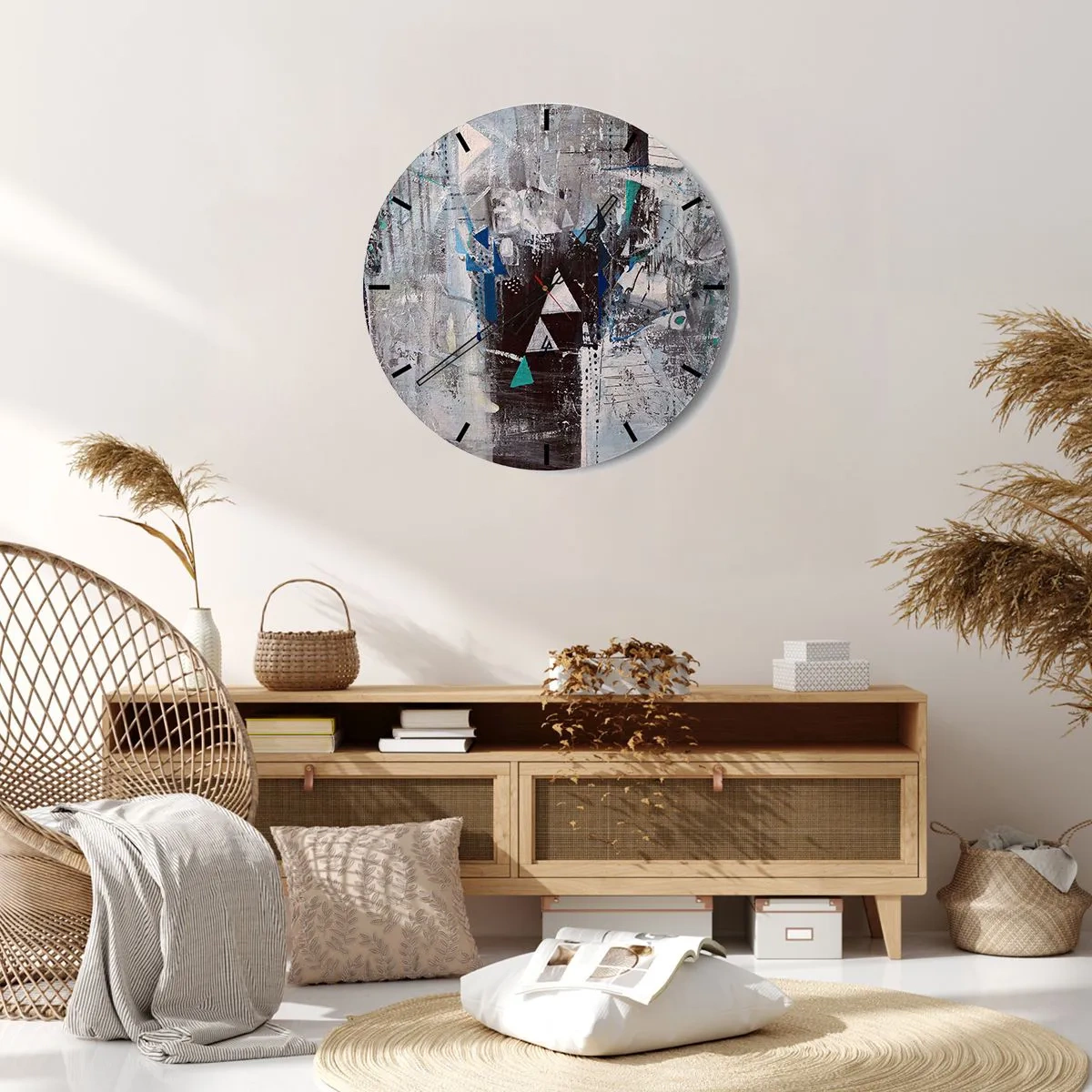 Ceas de perete - Ceas pe sticlă - Ordinea superioară a triunghiurilor - 40x40 cm