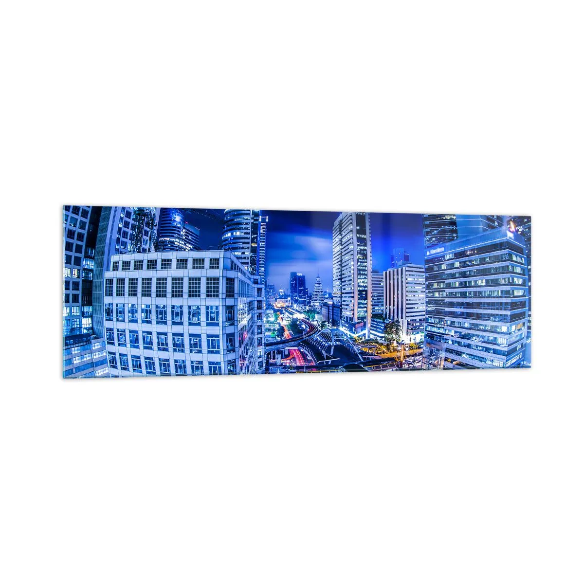 Tablou pe sticlă - Ritmurile orașului de noapte - 160x50 cm