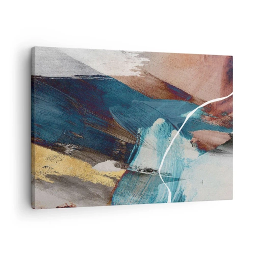 Tablou pe pânză Canvas - Pensule abstracte în nuanțe de albastru și auriu - 70x50cm - Cu fler și energie - Decorațiune modernă pentru perete pentru living și dormitor ARTTOR