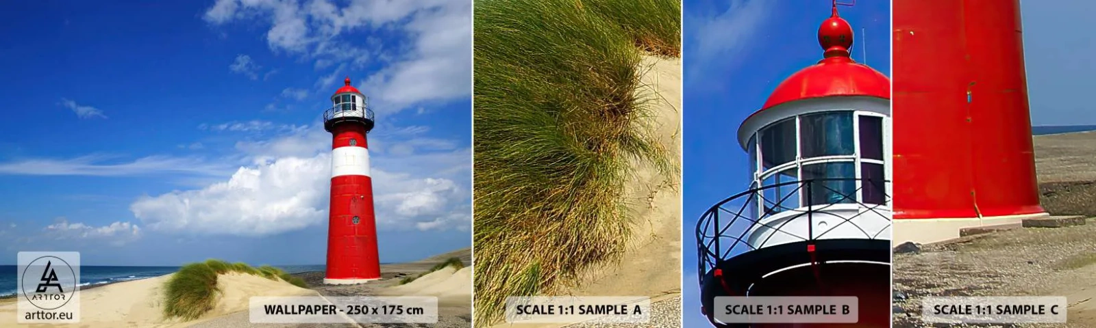 Mostră tapet autocolant Deluxe Sticker - Loc de refugiu de vis - Peisaj, Far, Olanda - 100x30 cm