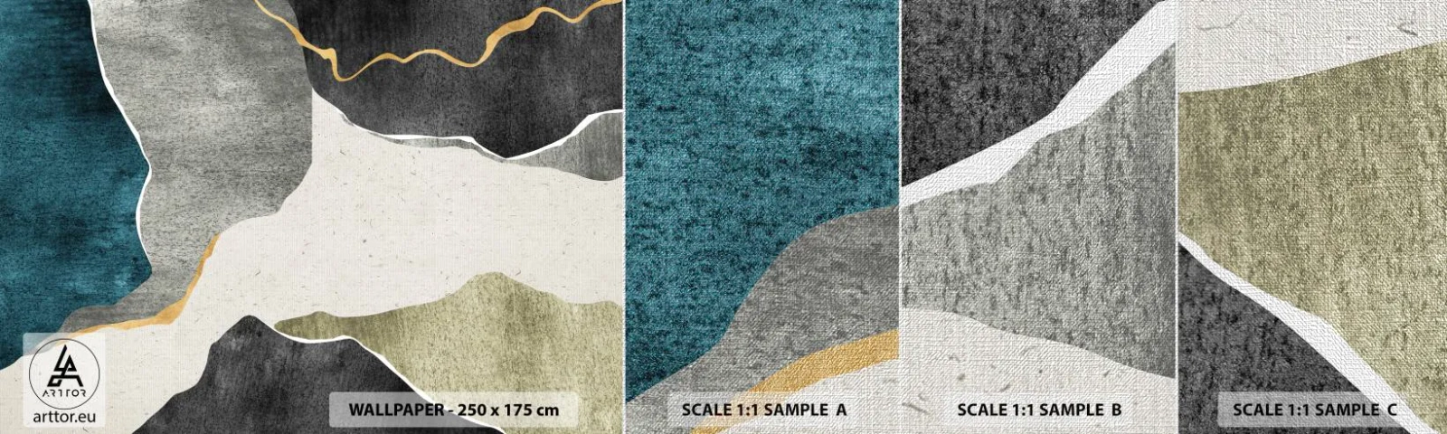 Mostră tapet Premium Canvas - Compoziție mozaic cu fir de aur - Abstracţionism, Art Deco, Bucată - 100x30 cm