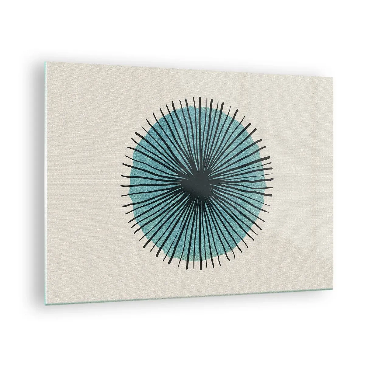 Tablou pe sticlă - Model geometric în nuanțe de turcoaz și negru - 70x50cm - Radiant pe albastru - Decorațiune modernă pentru perete pentru living și dormitor ARTTOR