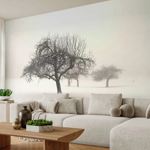 Tapet Standard Eco - Peisaj de iarnă cu copaci înghețați într-un câmp înzăpezit - 100x70cm - Hibernare - Decorațiune modernă pentru perete pentru living și dormitor ARTTOR