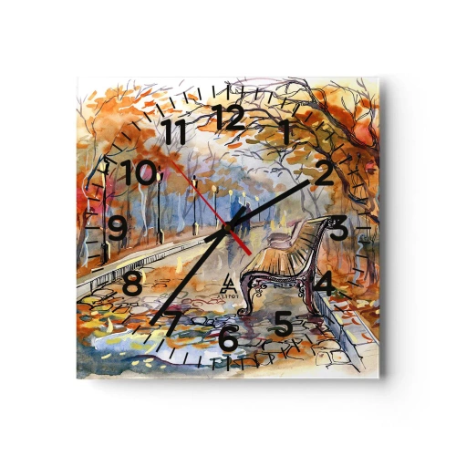 Ceas de perete - Ceas pe sticlă - Pășim împreună în toamnă - 30x30 cm