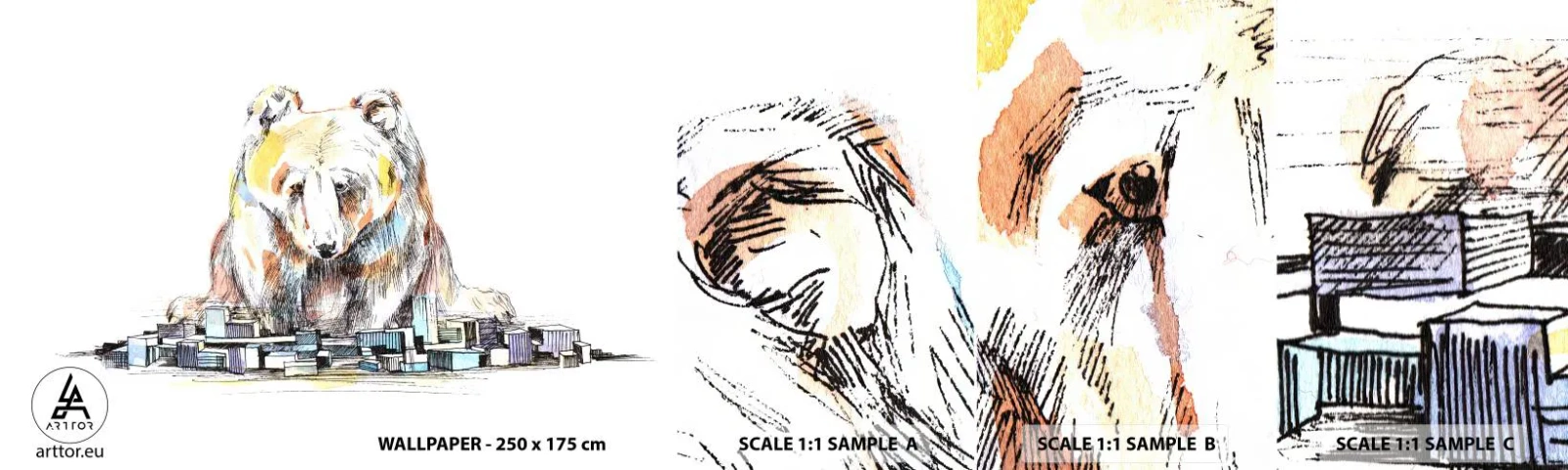 Mostră de Tapet Standard Eco - Cum poți trăi așa? - Animale, Urs, Grafică - 100x30 cm