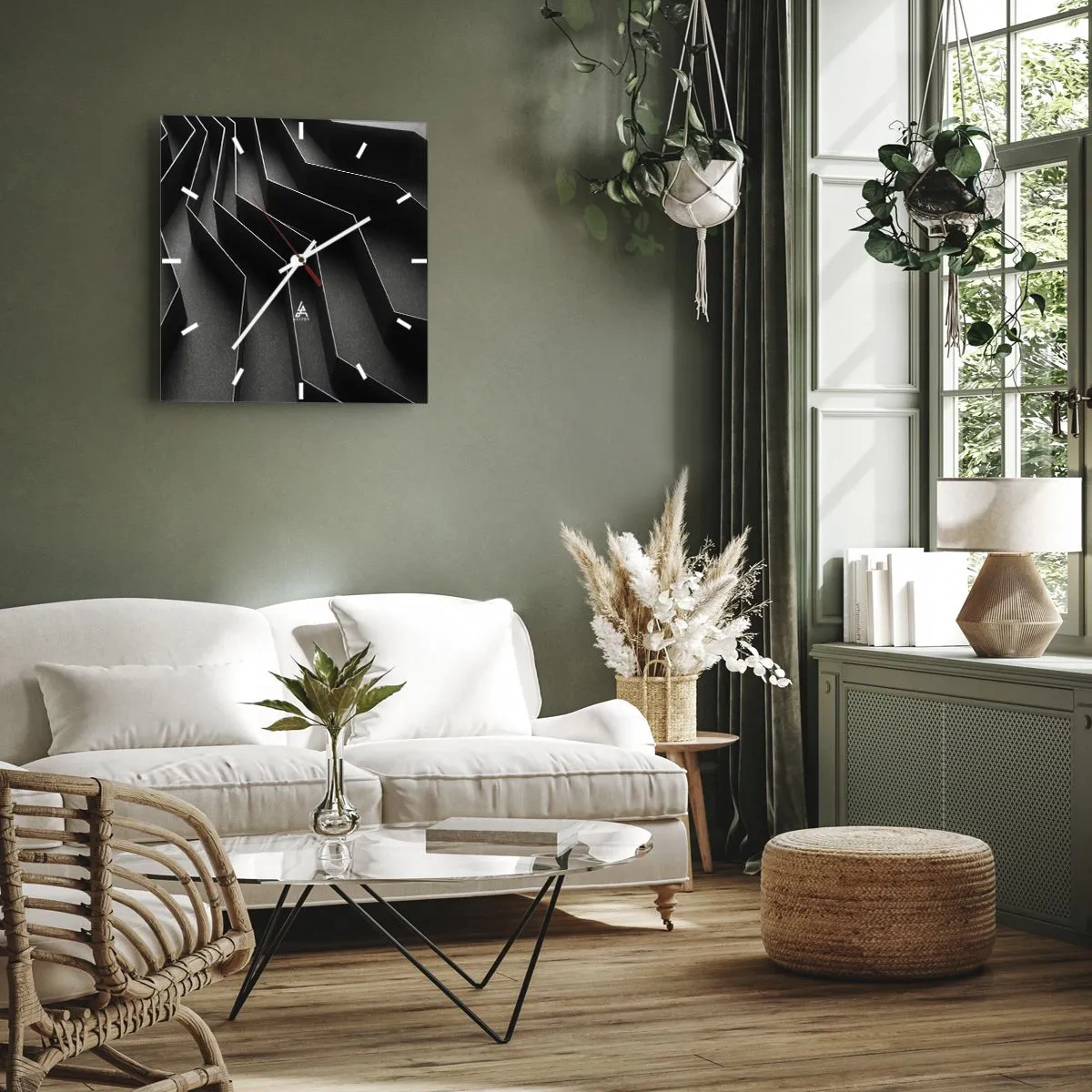Ceas de perete - Ceas pe sticlă - Ordinea spațială - 30x30 cm