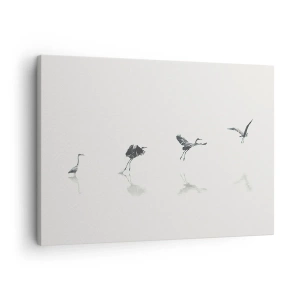Tablou pe pânză Canvas - Patru siluete de păsări reflectate în apa calmă - 70x50cm - Patru pași simpli - Decorațiune modernă pentru perete pentru living și dormitor ARTTOR