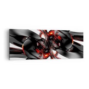 Tablou pe pânză - Mișcare în grafit și roșu - 140x50 cm