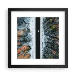 Poster în ramă neagră - Prin pădurea de iarnă - 30x30 cm