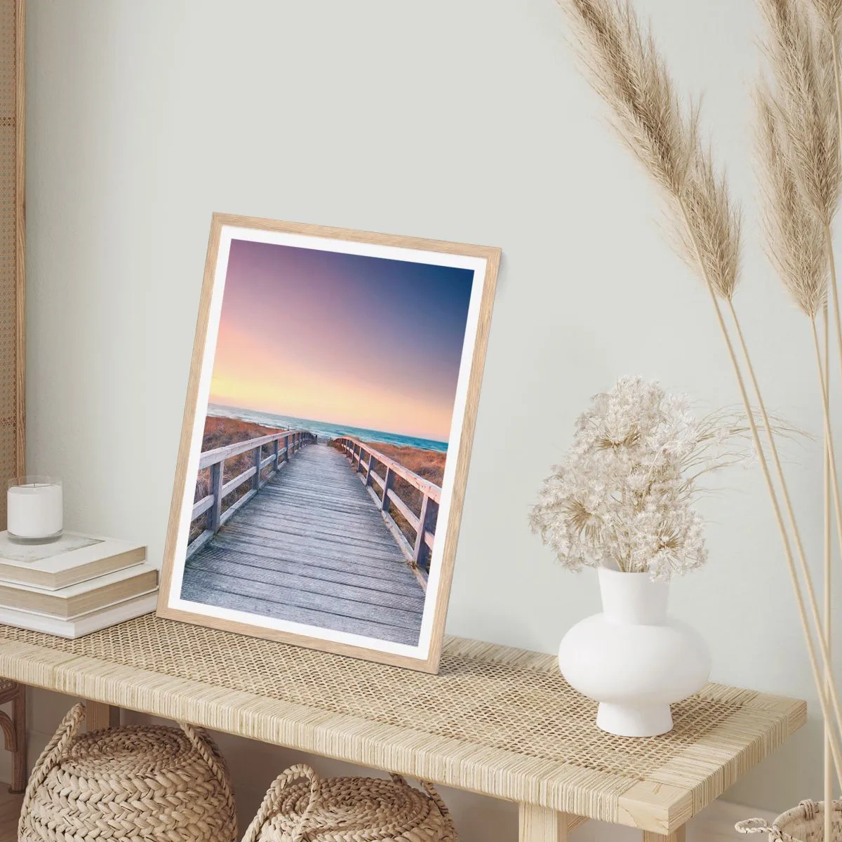 Poster în ramă de stejar deschis - Aurora baltică de seară - 70x100 cm