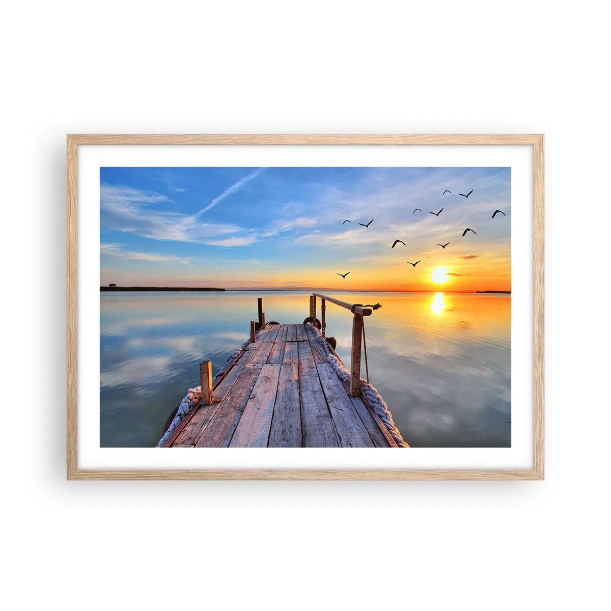 Poster în ramă de stejar deschis - Mergând înainte spre soare - 70x50 cm